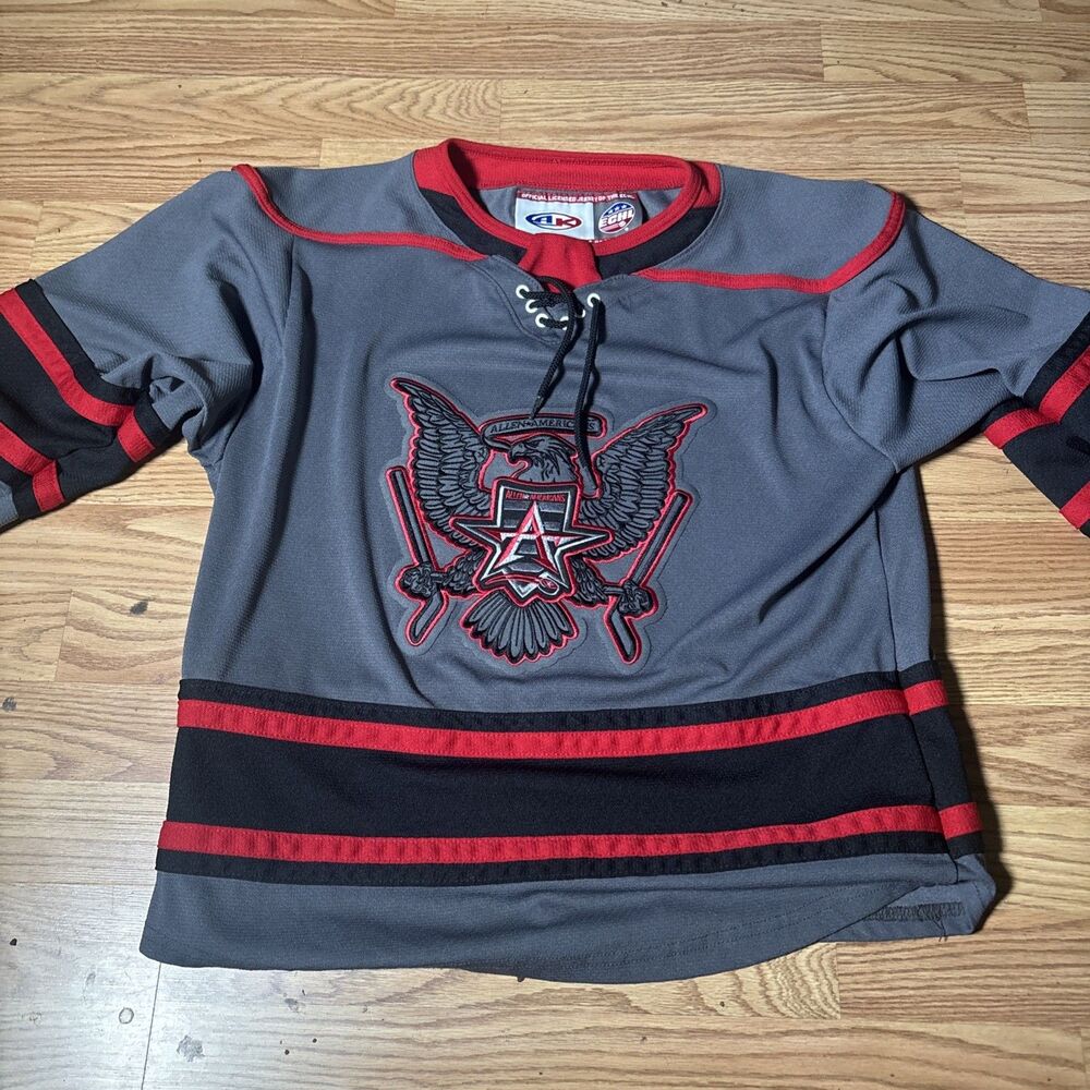 Ak Allen Texas Americans Black And Red Hockey Jersey Size Youth XL 14/16